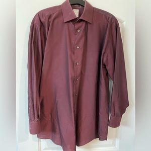 Pronto Uomo Men’s long sleeved Maroon dress shirt. Size 17 collar, 32/33.